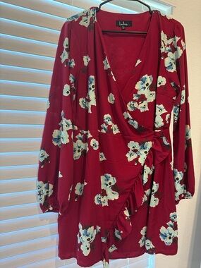 Lulu's Red Floral Mini Dress with Blue & White Flowers